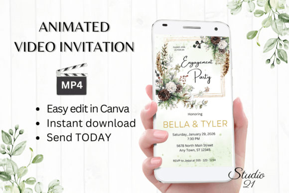 Christmas Engagement Party Invite W1172: Festive & Modern Invites