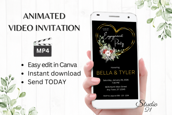 Christmas Engagement Party Invite W1189: Festive Digital Animation