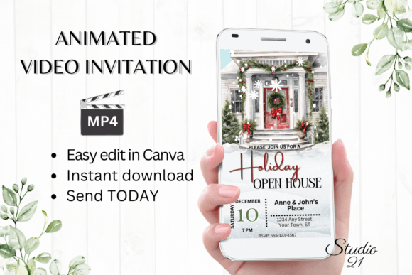 Digital Holiday Open House Invitation: Festive & Instant