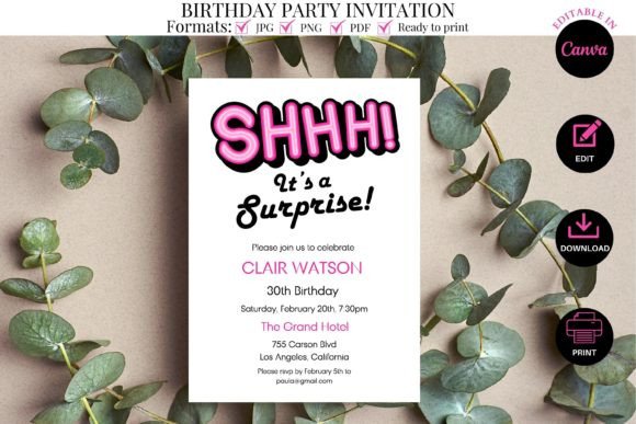 Modern Surprise Birthday Party Invitation Templates